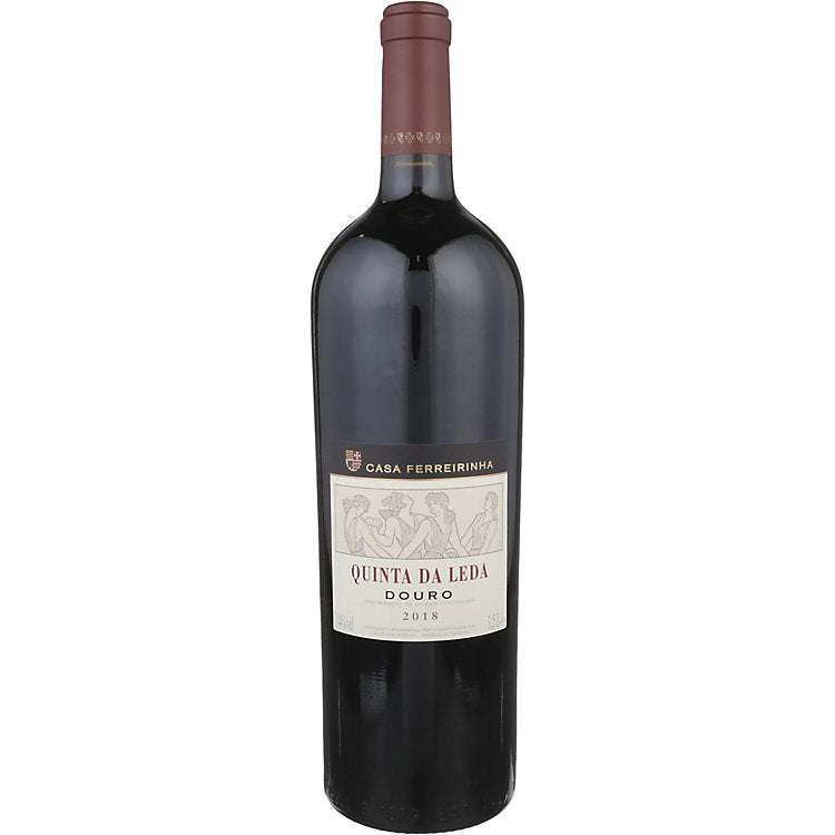 Bottle of Casa Ferreirinha Quinta da Leda 2018 Portuguese red wine with elegant label