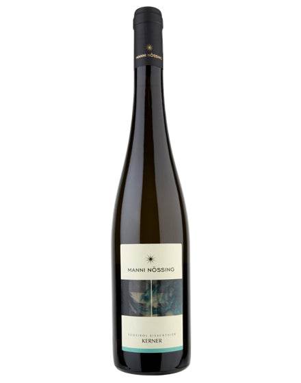 Manni Nossing Kerner Alto Adige Valle Isarco 2023 white wine bottle with Alpine vineyard background