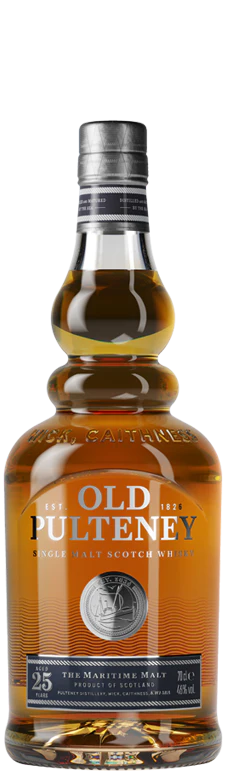 Old Pulteney 25 Years Single Malt Scotch Whisky 750 ML bottle with premium Highland whisky