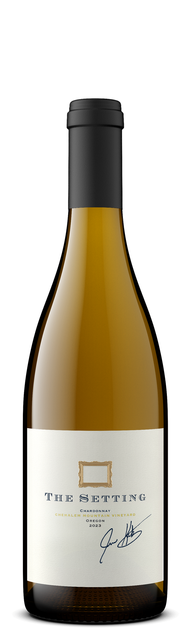 Bottle of The Setting Chehalem Mountains Vineyard Chardonnay 2022 750 ML showcasing Oregon white wine with pear, apple, and oak notes