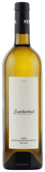 Bottle of Sattlerhof Kapellenweingarten Morillon 750 ML Austrian white wine with elegant design
