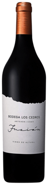 Bottle of Bodega Los Cedros Fusion wine with a black label.
