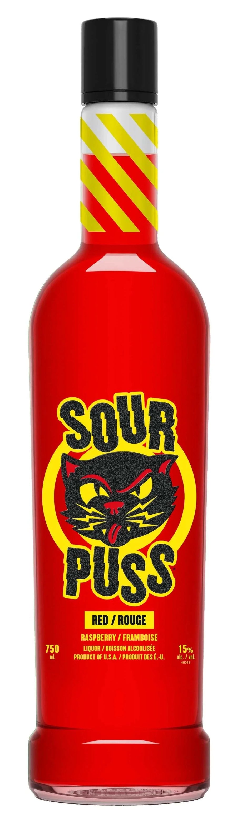 Bottle of Sourpuss Raspberry Schnapps 750 ML with vibrant raspberry flavor