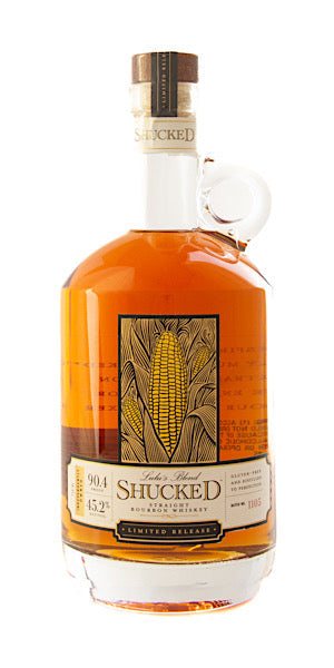 Bottle of Shucked Straight Bourbon Lulu's Blend 750 ML with oak and caramel notes