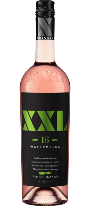 Bottle of XXL Watermelon Moscato 750 ML flavored wine with watermelon and Moscato grapes.