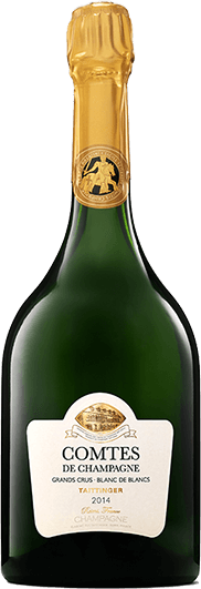 Taittinger Comtes de Champagne Blanc de Blancs 2014 750ml bottle showcasing luxury Chardonnay Champagne