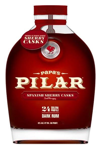 Bottle of Papas Pilar Dark Rum Flagship Dark 86 1L with rich molasses and caramel flavor notes