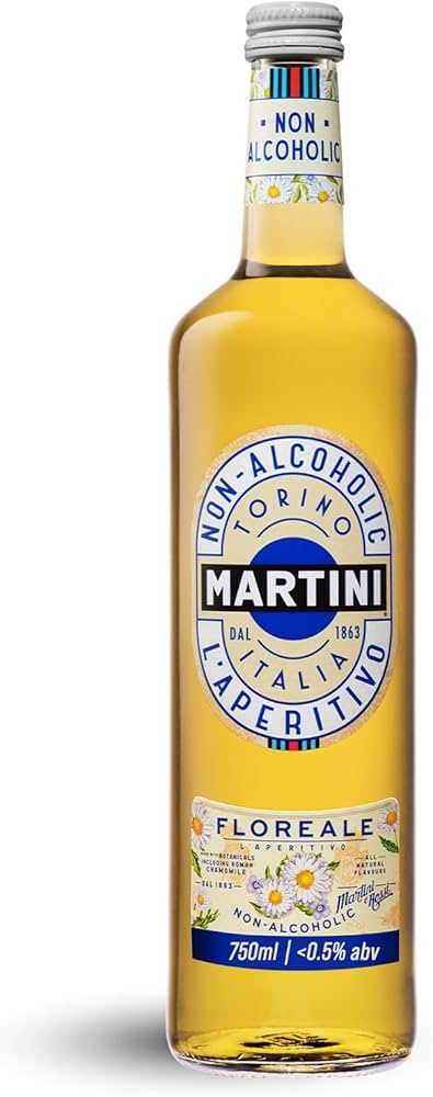 Bottle of Martini Non-Alcoholic Aperitivo Floreale 750 ML showcasing floral and citrus botanicals for a refreshing alcohol-free aperitif