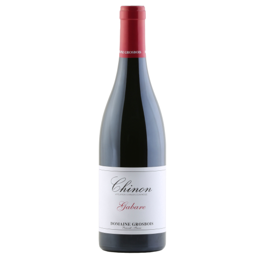 Bottle of Domaine Grosbois Chinon Gabare 2020 Loire Valley red wine with label showing vintage and branding