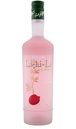 Giffard Lichi-Li 750ML liqueur bottle with litchi fruit essence and floral design.