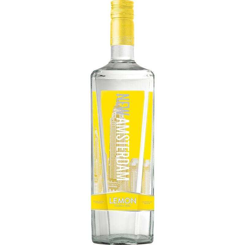 New Amsterdam Lemon Vodka 750 ML bottle with bright lemon flavor labeling.