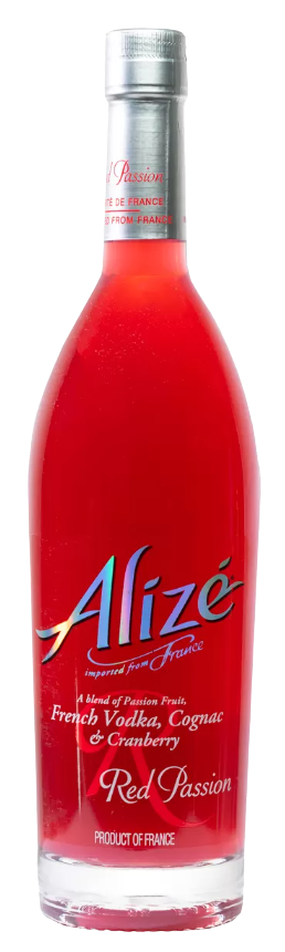 Alize Red Passion liqueur bottle with cranberry and peach flavors.