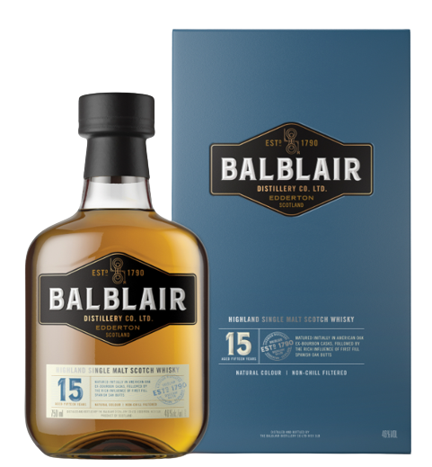 Balblair 15 Years Old Highland Single Malt Scotch Whisky bottle and box, 750 ML.