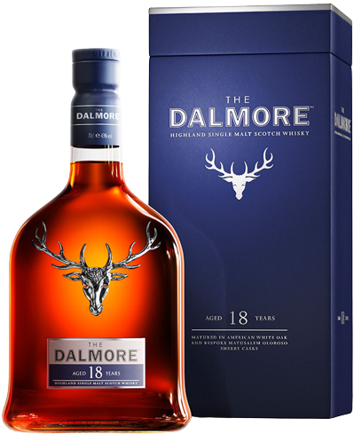 Dalmore 18 Year Old Highland Single Malt Scotch Whisky bottle with packaging.