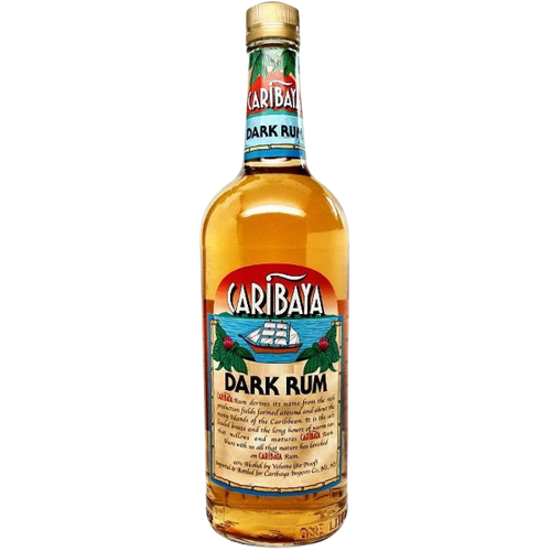 Caribaya Dark Rum 1L bottle with amber rum and colorful Caribbean-themed label