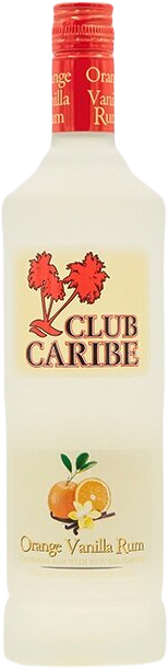 Club Caribe Orange Vanilla Rum 1L bottle with tropical citrus and vanilla design