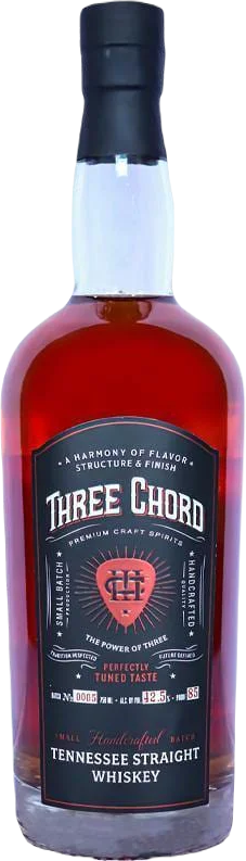 Three Chord Small Batch Handcrafted Tennessee Straight Whiskey 750 ML bottle with dark amber whiskey and black label