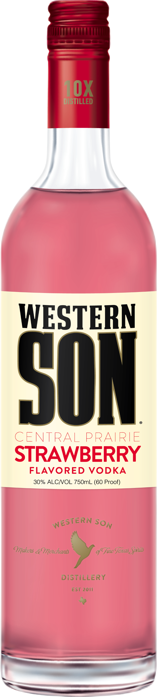 Western Son strawberry flavored vodka 750ml bottle with vibrant pink color and red cap