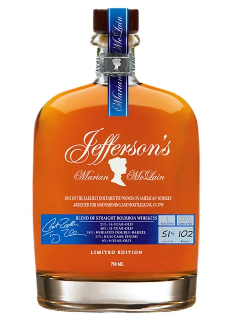Jefferson's Straight Bourbon Marian Mclain Limited Edition 106 750ml bottle with caramel and oak notes