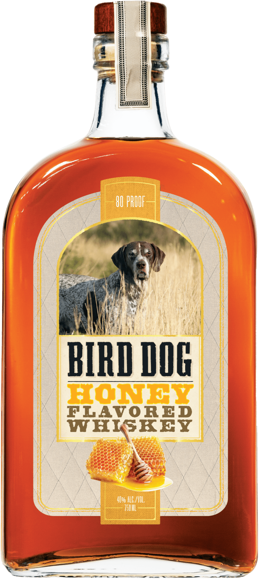 Bird Dog Whiskey Honey Flavored Whiskey 750 ML bottle with a dog image on the label.