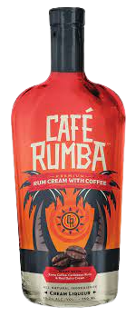 Cafe Rumba Premium Rum Cream bottle with coffee liqueur in red packaging