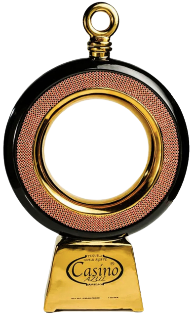 Casino Azul Anejo Ring 1 L luxurious tequila in decorative ring-shaped bottle with gold accents