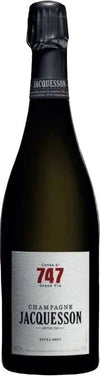 Bottle of Champagne Jacquesson Cuvee 747 750 ML with elegant label and dark foil top