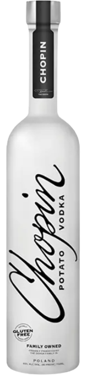 Chopin Potato Vodka 1L bottle with creamy and earthy taste, ideal for vodka martinis.