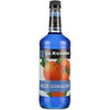 Dekuyper Curacao Blue 1L bottle with blue liqueur and orange label.