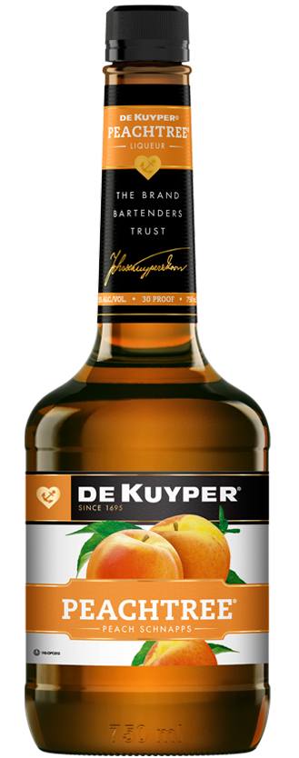 Dekuyper Peach Schnapps Peachtree 1.75 L bottle with vibrant peach label.