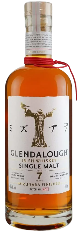 Glendalough7 Year Old Mizunara Finish single malt Irish whiskey bottle, 750 ML.