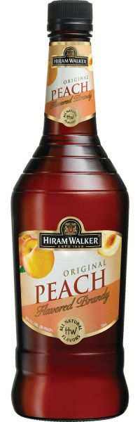 Hiram Walker Peach Flavored Brandy 750 ML bottle.