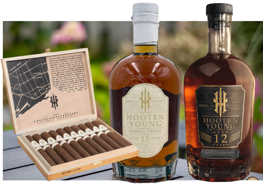 Hooten Young 15 Year Barrel Proof ,  12 Year 750 ML & Operation Gothic Serpent Torpedo 10 CT Box Combo (2 Bottles)