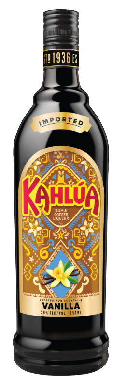 Kahlua Coffee Liqueur Vanilla 750ml bottle with vibrant label design.