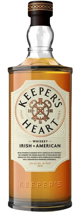 Keepers Heart Irish American Whiskey 700ml bottle with amber whiskey blend and detailed label