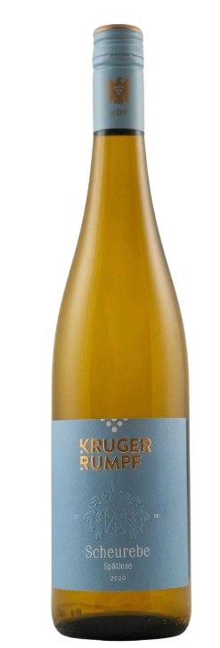 Bottle of Kruger Rumpf Scheurebe Spatlese Nahe 2020 German white wine with aromatic fruit and floral notes