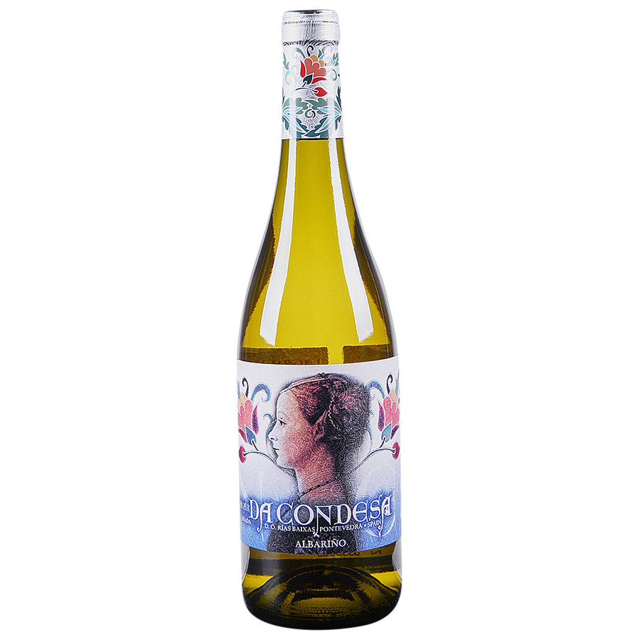 Bottle of Lagar Da Condesa Rias Baixas Albarino 750ml with bright yellow color and floral notes