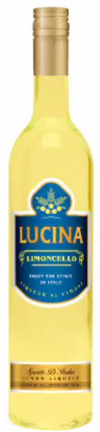 Lucina Limoncello Liqueur 750 ML bottle, Italian lemon liqueur by Russo.