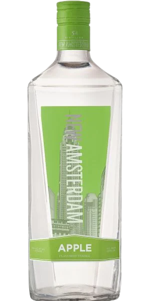 New Amsterdam Apple Flavored Vodka bottle with green label and apple flavor text