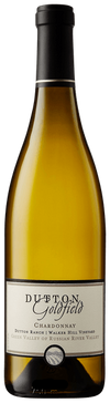 Bottle of Dutton Goldfield Chardonnay wine with a black cap and label.