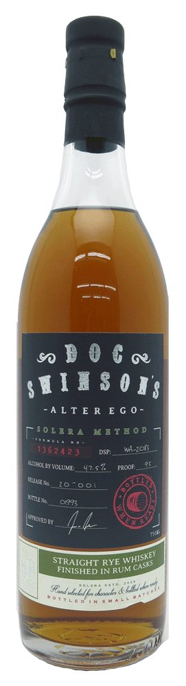 Doc Swinson’s Alter Ego Solera Method Straight Rye Whiskey Finished In Rum Casks 750 ML