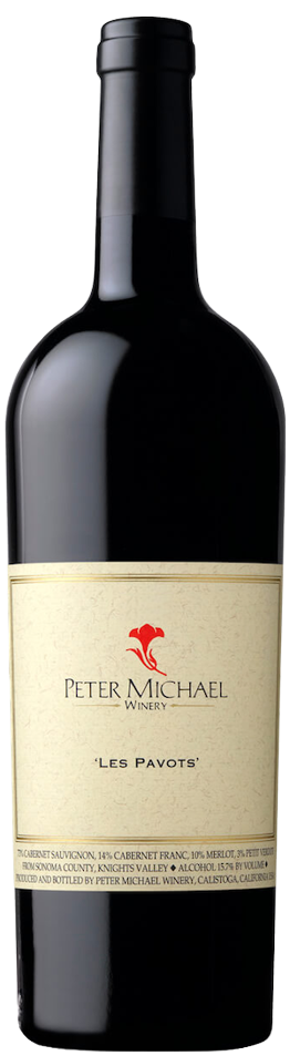 Peter Michael Les Pavots 2019 red wine bottle, Napa Valley.