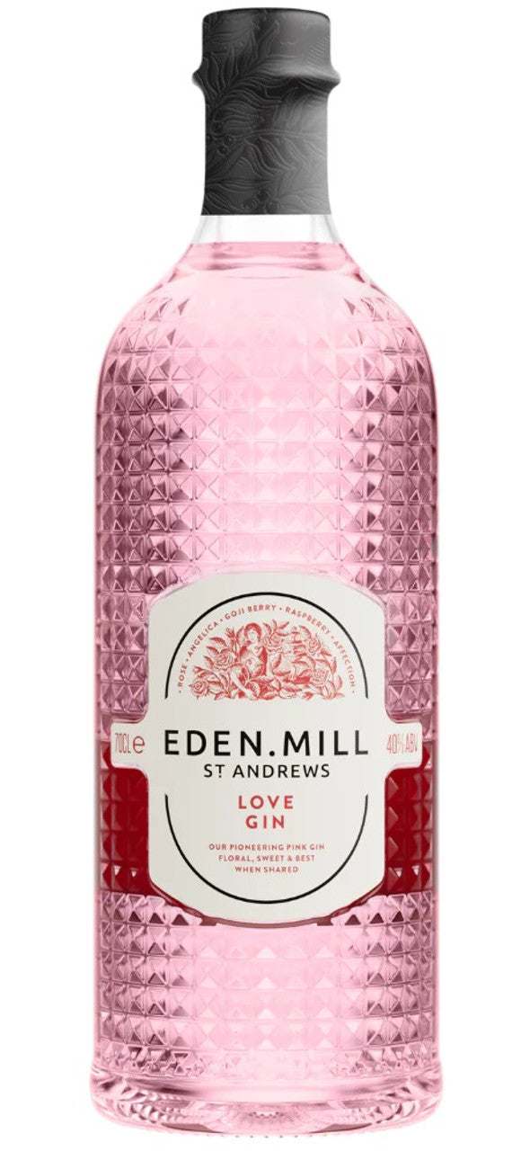 Eden Mill Love Gin 84 750 ML bottle with pink floral gin and botanicals