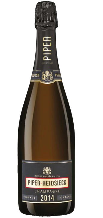 Piper Heidsieck Champagne Vintage Brut 2014 bottle with golden color and fine bubbles