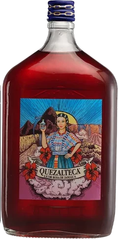 Quezalteca Jamaica Hibiscus 1L bottle with vibrant label design showcasing hibiscus theme.