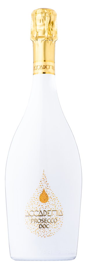 AcCademia White Prosecco 750 ML bottle with gold accents and elegant design.
