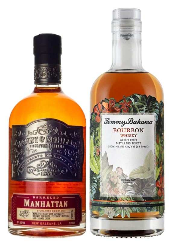 Handy Schiller Barreled Manhattan & Tommy Bahama 4 Year Old Bourbon Whiskey Combo 750 ML (2 Bottles)