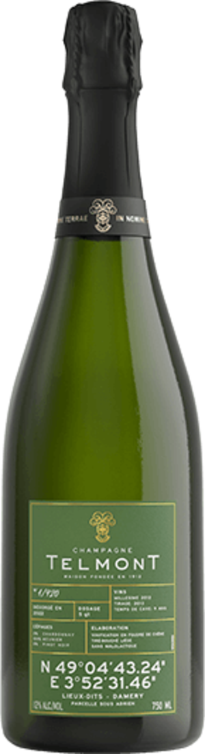 Telmont Lieux-Dits Parcelle Sous Adrien 2012 Champagne bottle, 750ml, green label.
