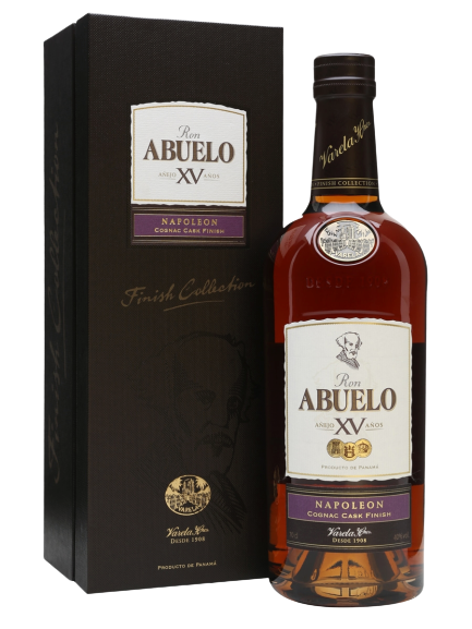 Ron Abuelo XV Añejo Napoleon Cognac Cask Finish Rum 750ML bottle and packaging.