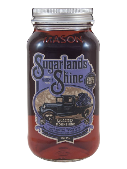 Sugarlands Shine Blockader's Blackberry Moonshine 750ml bottle with vintage label.